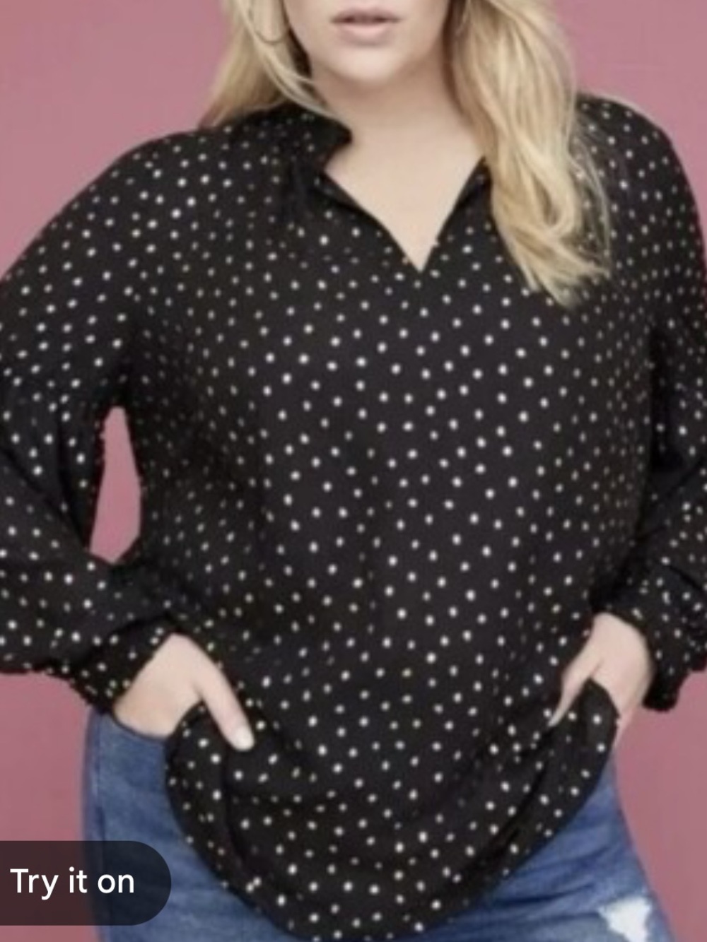 Lane Bryant Black Blouse with Gold Polka Dots Size 18